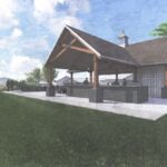 A drawing mock up of the outdoor patio at the new senior living cottages at The Culpeper.