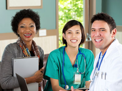 A photo of senior living staff  including health care professionals