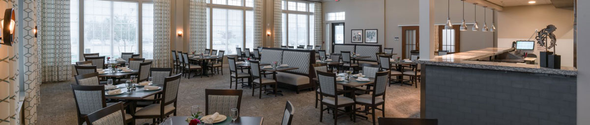 The modern dining room at The Culpeper senior living