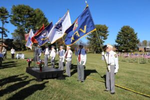 Veteran residents are honored with flags on Veteran's Day.